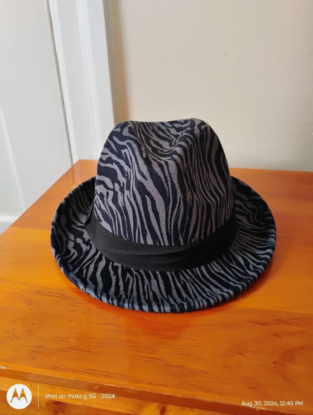 Stylish Black and Gray Zebra Print Fedora Hat